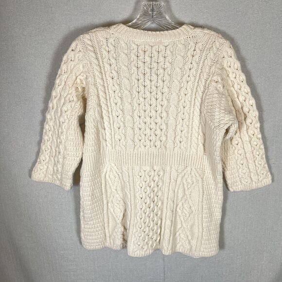 VTG Kilronan Knitwear Merino Wool Cable Knit Cardigan Sweater Beige Irish Small - Picture 8 of 8